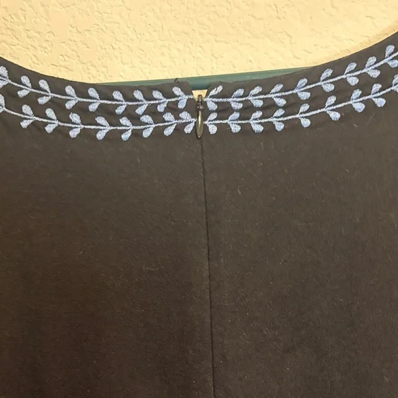 Black Maxi Dress with Blue Embroidered V-Neck 3X - Picture 6 of 6